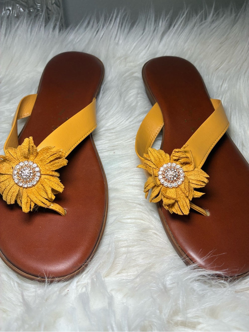 Italian Shoemakers Yellow Floral Jewel Slide Sandals